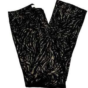 Cache black pants with gold foil and lace overlay